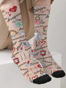 1-Pack 360-Print Nurses' Day Themed Socks – All-Season Unisex Novelty Socks, Fashionable Streetwear Style Crew Socks - Multicolor - View 14