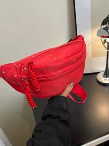 Nueva bolsa de cintura de nailon de unicolor, bolsa de pecho cruzada, bolso de mano con forma de dumpling de PU de moda para mujeres - Rojo - Ver 9