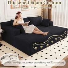 71"Oversized Chaise Lounge Chair,Sectional Double Lounge Chaise With Pillows, Upholstered Corduroy Boneless Lounge Chair, Fluffy Modern Loveseat Sleeper Sofa For Living Room Or Bedroom - 黑色 - 查看 5