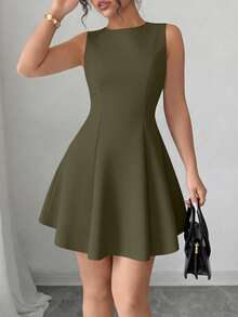 PRETTYGARDEN Women's Summer Dresses Elegant Sleeveless Boat Neck A Line  Formal Cocktail Party Wedding Guest Graduation Vacation Mini Dress Club Outfits For Women - 軍綠色 - 查看 1