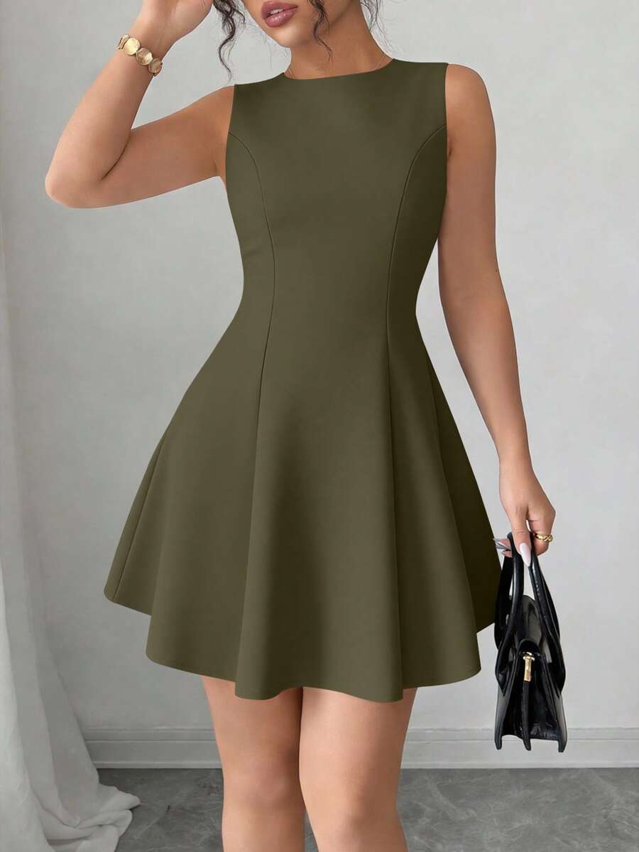 PRETTYGARDEN Women's Summer Dresses Elegant Sleeveless Boat Neck A Line Formal Cocktail Party Wedding Guest Graduation Vacation Mini Dress Club Outfits For Women - 軍綠色 - 查看 1
