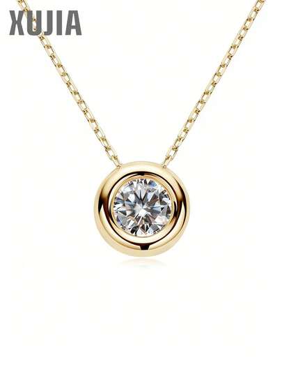 XUJIA 1件经典款1克拉莫桑石吊坠项链，女士款，D色，VVS1净度，6.5毫米，925纯银链，20英寸，周年纪念/生日珠宝礼物
