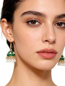 Exquisite Faux Pearl Inlaid Dangle Earrings,Bohemian Style Beads Tassel Jhumka Earrings Suitable For Women's Daily Wear,Wedding,Festival,Party,Date,Jewelry Gift - Ear Hook Style - View 1