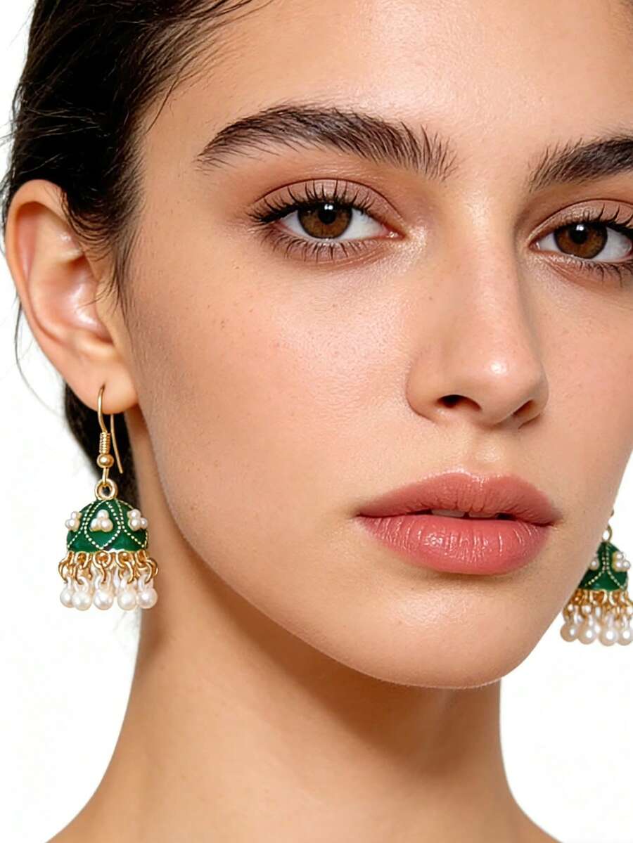 Exquisite Faux Pearl Inlaid Dangle Earrings,Bohemian Style Beads Tassel Jhumka Earrings Suitable For Women's Daily Wear,Wedding,Festival,Party,Date,Jewelry Gift - Ear Hook Style - View 1