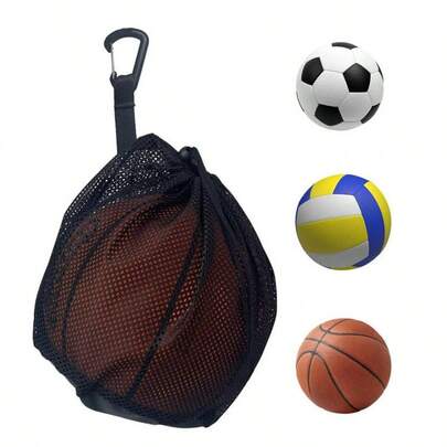 1/2 unidades de bolsa de rede portátil com cordão, bolsa para armazenamento de uma bola, bolsa de malha, bolsa com alça de ombro, gancho resistente, fácil de transportar bolas de basquete/vôlei/futebol.