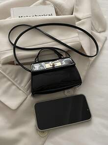 Fashionable Mini Handbag, Chic Versatile Shiny Flip-Lock Crossbody Bag - Black - View 6