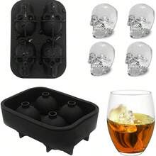 1个骷髅头硅胶冰模 - 大型3D冰块模具，柔韧硅胶冷冻托盘，威士忌冰块模具，骷髅头造型，适用于派对鸡尾酒、香槟和各种饮品 - 彩色 - 查看 4