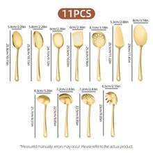 11pcs Stainless Steel Cookware Set, Cooking And Dining Utensils, Self-Serve Party Cutlery Set Including Cooking Spatulas, Serving Spoons, Cake Server, Soup Ladle, Pasta Server Etc., Ideal For Home Chefs And Cooking Enthusiasts, Essential For Holiday Living. High-Quality Durable Kitchenware, Gold Tableware Set, Must-Have Kitchen Essentials. - Gold - View 9