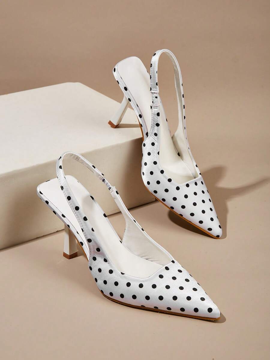 Pointed Toe Polka Dot Minimalist Commuter Buckle Office Stiletto High Heels - White - View 1