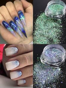8件套美人鱼美甲闪粉套装，包含蓝紫色美人鱼亮片、水晶火蛋白石片、全息美甲颜料，适用于DIY美甲饰品、美甲宝石、美甲艺术用品 - 彩色 - 查看 6