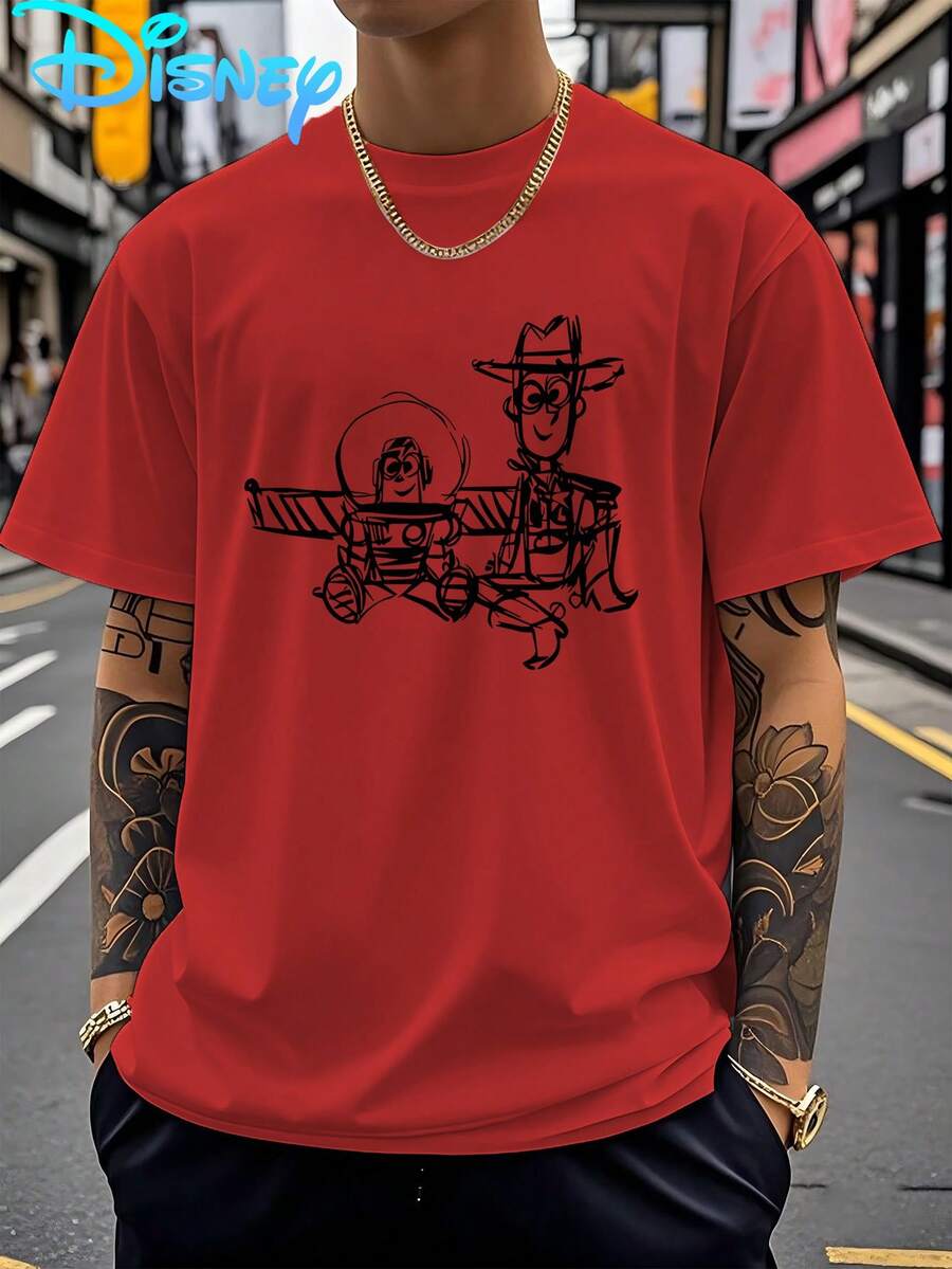 Disney Camiseta de cuello redondo para hombre, corte regular de verano - Rojo - Ver 1