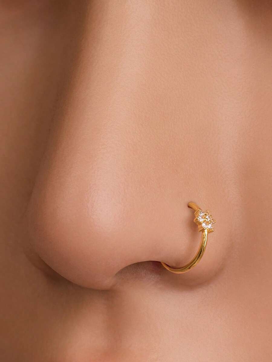 1件S925纯银鼻钉，纯银鼻饰，鼻部穿孔饰品，花朵鼻钉，简约精致的穿孔饰品，纯银镂空饰品，个性十足 - 彩色 - 查看 1