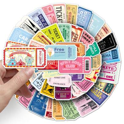 50Pcs Funny Tickets Stickers Cartoon Raffle Tickets Graffiti Aesthetics Stickers Vintage Tickets Decor Gifts Vinyl Waterproof For Laptop Phone Car Skateboard Water Bottles Scrapbooking Computer Journaling Scrapbook Supplies Stationery Funny Stickers Kindle