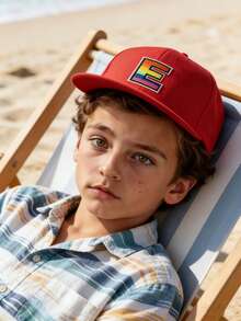 1顶时尚儿童嘻哈帽 学生彩虹A-Z字母可调节后扣帽 户外休闲遮阳帽 骨白色 8-16岁 - 紅色 - 查看 2