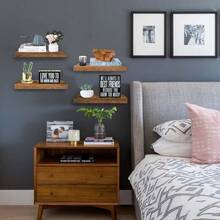 Minimalist Solid Wood One-Shelf Wall Mounted Rack, Living Room Dining Room Wall Storage Shelf, TV Wall Bookshelf - Multicolor - View 2