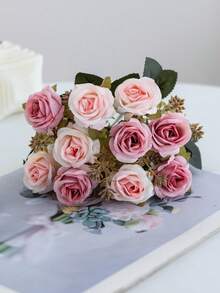 1朵仿真玫瑰花，仿真花，家居装饰，餐厅，客厅，户外花园装饰，插花，摄影道具，秋季，春季，花瓶，花墙，花环，婚礼花束，婚礼装饰，DIY花环材料，生日派对装饰，家居装饰配件，情人节 - 粉色 - 查看 4