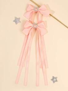 2 piezas Pinzas para el cabello con cinta larga para mujeres, pinzas para el cabello con decoración de strass en forma de estrella, accesorios para el cabello de estilo princesa elegante para uso diario/actuación, pinzas para el cabello lindas y dulces - Rosa - Ver 7