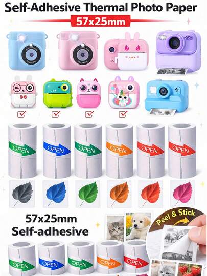 لفات ورق طباعة ملون للطابعة والكاميرا الصغيرة 57*25مم للمشاريع DIY والهدايا