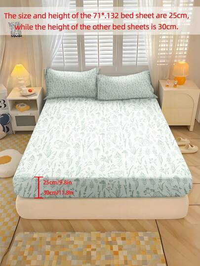 2/3件套家用纺织床上用品套装，绿色花卉图案床单套装，涤纶材质，数码印花，弹性全包式设计，适用于卧室、宿舍、青少年，节日送给父母的礼物，四季皆宜