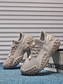 GAISIMA 1双男士纹理针织鞋面运动鞋，独特压纹外底，休闲鞋，适合街头服饰和日常穿着 - 卡其色 - 查看 4