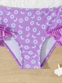 Bộ đồ bơi 2 mảnh mùa hè cho bé gái, gồm áo tankini in họa tiết toàn thân và quần tankini tam giác. - Nhiều màu - Xem 3