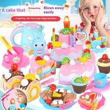 儿童木制过家家生日蛋糕下午茶甜点玩具，女孩切菜游戏厨房套装 - 粉色 - 查看 3