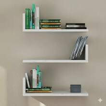 Juego 3 Repisa Librero Flotante Moderno L Grande 50x15cm Estante Blanco Negro Chocolate - Blanco - Ver 8