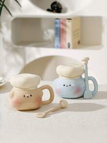 Creative Minimalist Cartoon Cute Ceramic Couple Milk Coffee Mugs, 401-500ml Large Capacity, Microwave & Dishwasher , Afternoon Tea Cup - Multicolor - View 1