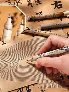 6 Pieces (1 Box) Maillard Gel Pen Set Coffee 0.5mm Ball Point Pen Black Quick Drying Ink, Suitable For Writing Office School - Default - View 8