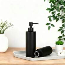 1 pieza Dispensador de jabón de acero inoxidable negro mate de 12 onzas, botella recargable con bomba manual, accesorio de baño, almacenamiento y organización de baño - Multicolor - Ver 9
