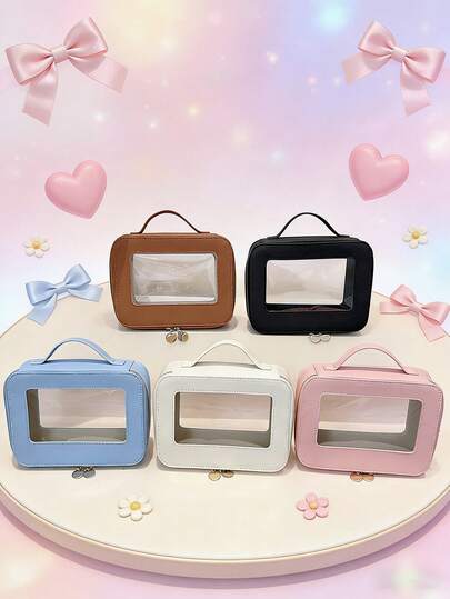 这款时尚纯色透明PU拉链手提包，适合各种场合，用途广泛。它用途多样，适合户外活动、玩耍、通勤等，是送给青少年的完美礼物。