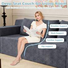 71" Love Seat Couches, Corduroy Boneless Loveseat With Deep Seats, 2 Seat Couch Apartment Size Couch With 3 Pillows&Side Pockets For Bedroom, Office, No Assembly Required - 深灰色 - 查看 3