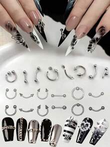 5 piezas/10 piezas/30 piezas Decoraciones de arte de uñas con remaches de estilo punk, remaches metálicos, anillos y remaches en forma de flecha, adecuados para arte de uñas Y2K, estilo de perforación DIY Decoración de uñas, accesorios de uñas de moda alternativa - Multicolor - Ver 1
