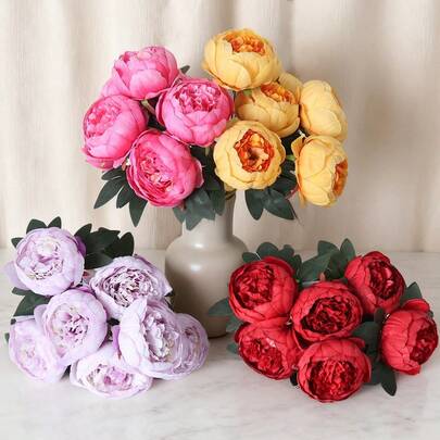 7支仿真牡丹和康乃馨，逼真装饰，适用于婚礼、节日和家居装饰