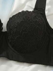 Women's Lace Padded Push-Up Bra, Comfortable Wide Straps, Lift And Enhance Bust, Breathable Backless Design, Suitable For Daily Wear - Black - View 6