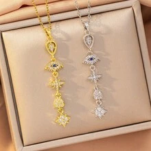 1件装奢华时尚锆石恶魔眼流苏吊坠项链，优雅女士项链 - 彩色 - 查看 4