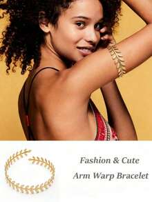 6 Peças Conjunto de Pulseiras Metálicas Geométricas Personalizadas com Folha Exagerada, Flor, Linha Espiral para Mulheres - Dourado - Visão 3