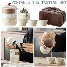 Juego De Viaje Para Cata De TéTetera de Cerámica Hecha a Mano Juego de té Kung Fu Juego De Tetera con 1 Tetera 3 Tazas De Té 1 Cubo De Té y Bolsa Protectora Portátil para Té A Granel o Té En Flor - como en la foto - Ver 7