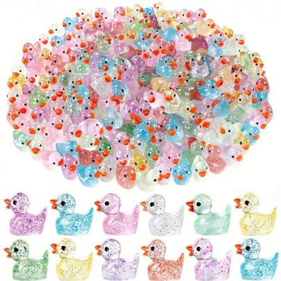 100pcs Mini Shiny Resin Duck Figurines | Handmade Multi-Color Ornaments For Gardening, Aquarium, Home Decor, Perfect Holiday Gift | Adorable Duck Design, Glossy Resin Material, No Power Needed
