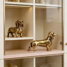 复古金色腊肠犬雕像 - 手工金属摆件，家居装饰狗狗收藏品，宠物爱好者和动物收藏家的理想礼物。 - 多色 - 查看 1