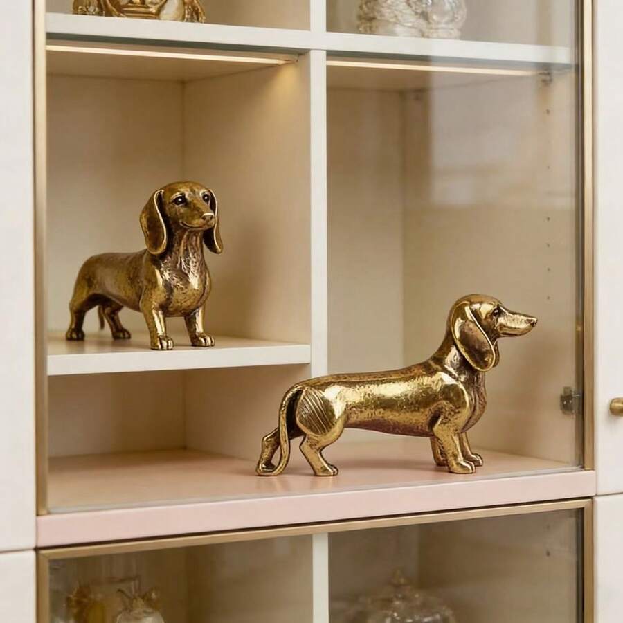 复古金色腊肠犬雕像 - 手工金属摆件,家居装饰狗狗收藏品,宠物爱好者和动物收藏家的理想礼物。 - 多色 - 查看 1