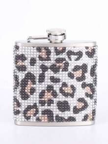 2pcs 6oz Leopard Print Rhinestone Stainless Steel Portable Hip Flask, Retro Personalized Curved Mini Liquor Bottle For Outdoor Camping, Bar, Party, Holiday Gift - Gold - View 3