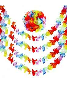 3 piezas Banderín de flores hawaianas, guirnalda para fiesta de verano, decoraciones para fiesta hawaiana, accesorios para fotos, guirnalda de cinta de flores de colores, centro de mesa para fiesta - perfecto para fiestas de cumpleaños, eventos temáticos, decoración del hogar y porche, guirnaldas DIY, decoraciones de boda - Múltiples estilos - Ver 8