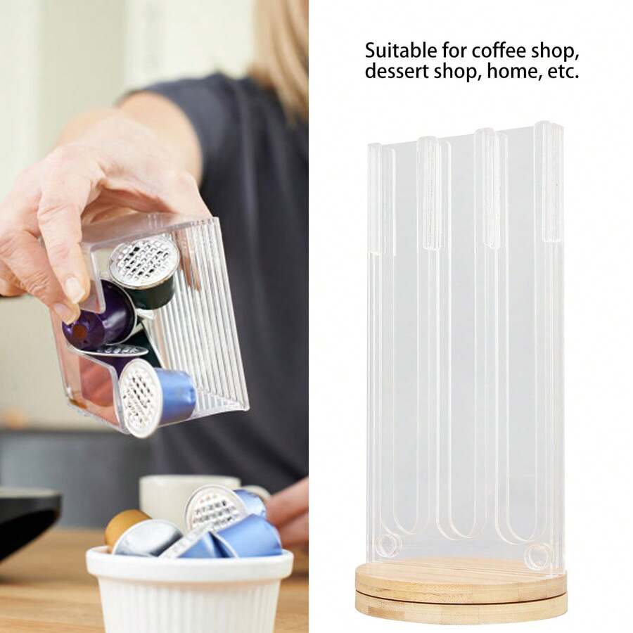 Rotatable Coffee Capsule Holder - 48 Holes Acrylic & Bamboo Wood Pod Rack Stand For Home Coffee Pod Organizer ,Coffee Service Coffee Accessories - Plastic - View 1