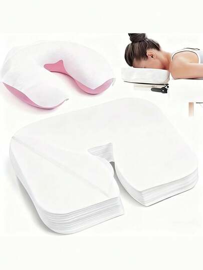 100PC Disposable Massage Pillowcases For Beauty Salons, Thickened Single-Lying Pillowcases, Massage U-Shaped Perforated Face Towels, Non-Stick Massage Masks, Headrest Covers For Massage Beds And Chairs.