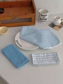 3件組柔軟吸水華夫格廚房抹布，13.78" X 13.78" 耐用洗碗布，純色粉色格紋條紋圖案，適用秋冬夏季，適合烹飪烘焙清潔擦乾，居家廚房用品 - 彩色 - 查看 10