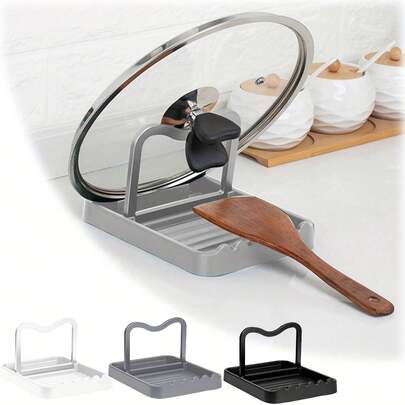 1 Set Of Pot Lid Placement Rack Spoon Holder And Pot Lid Holder,Stainless Steel,Kitchen Utensil Rest, Scraper Holder & Pot Holder,Spoon Holder For Stove Top - Kitchen Utensil Holder For Ladles & Tongs,Keep The Countertop Dry And Prevent Water Stains From Dripping Onto The Table(Random Style Shipping,There Is A Slight Color Difference)