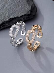 1 Stück verstellbarer luxuriöser goldfarbener quadratischer Kubikzirkonia-Ring - Modeschmuck für Frauen - verstellbare Ringgrößen, dekoratives Manschetten-Design, rostfreier Ring, funkelnde Dekoration, modischer Schmuck für den täglichen Gebrauch, Geschenk für Musikfestivals - Verlobungsring, Ehering - Schmuck für Frauen. Ramadan-Verteilung, Ramadan-Gerichte, Eid Al-Fitr-Geschenk, Eid Al-Fitr-Verlosung - ovaler Ring - Übersicht 4
