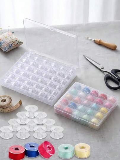 1pc Plastic Sewing Machine Bobbin Storage Box,Sewing Machine Thread Spool Case,Clear Plastic Organizer Case,36 Slots Empty Spool Storage Organizer And 36pcs Plastic Storage Bobbins.