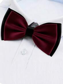 1件男士双面双层领结，可调节 - 酒紅色 - 查看 1
